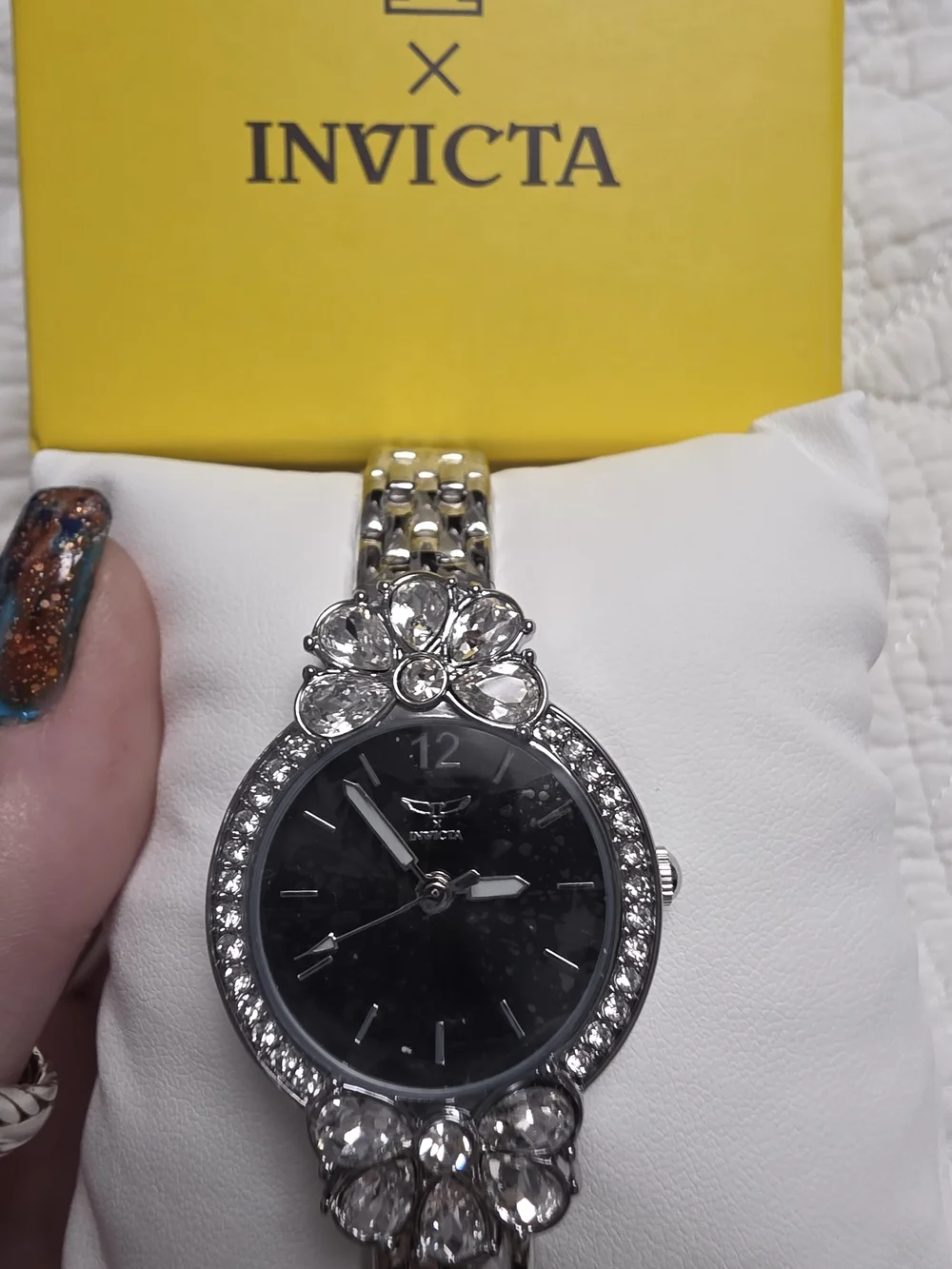 Invicta Wildflower Silver Tone Black Dial Crystal Floral Women’s Watch